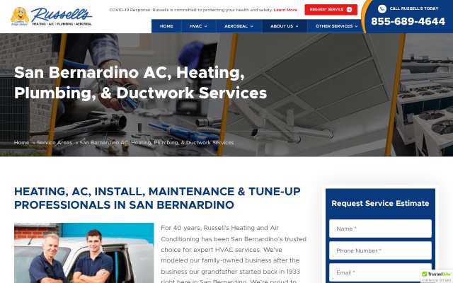 Russell's Heating & Air Conditioning's page as the assistant saw it
