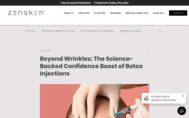 Zensken Medical Aesthetics's page as the assistant saw it