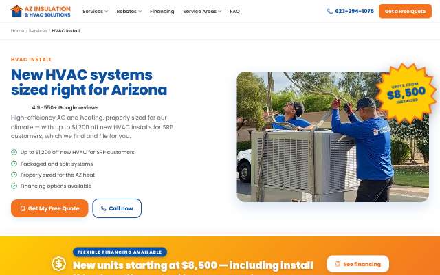 AZ Insulation & HVAC's page as the assistant saw it