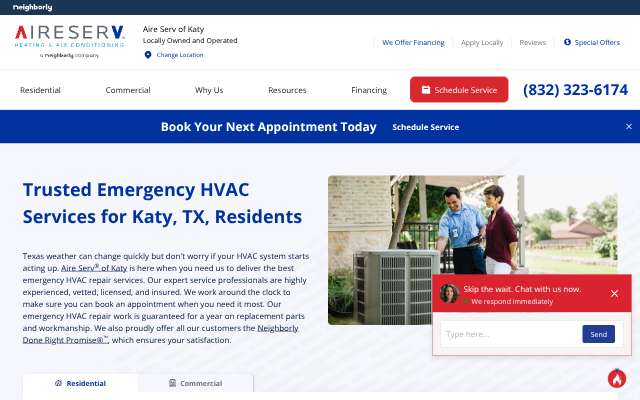 Aire Serv (Katy location page)'s page as the assistant saw it