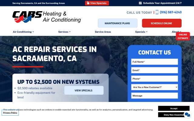 CABS Heating & Air Conditioning's page as the assistant saw it