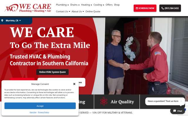 We Care Plumbing, Heating and Air's page as the assistant saw it