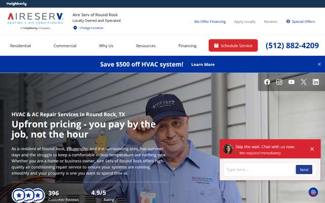 Aire Serv of Round Rock's page as the assistant saw it