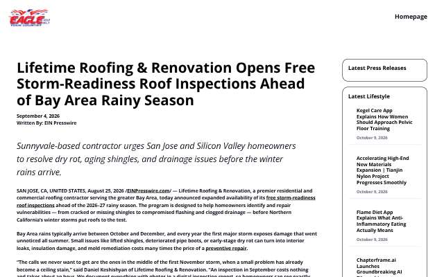 Lifetime Roofing & Renovation's page as the assistant saw it