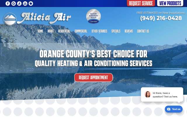 Alicia Air Conditioning & Heating, Inc.'s page as the assistant saw it