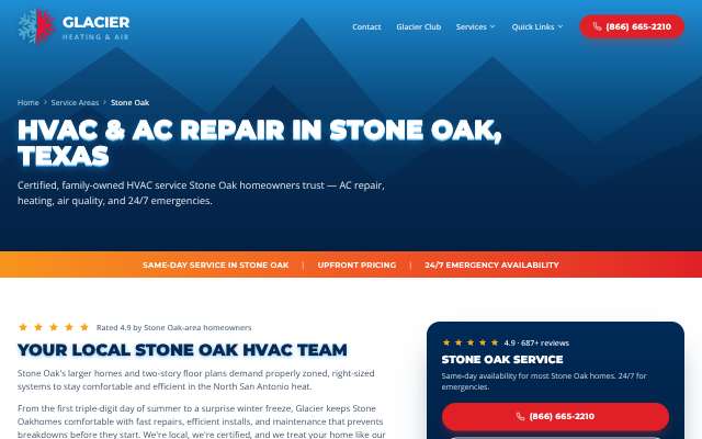 Glacier Heating & Air's page as the assistant saw it