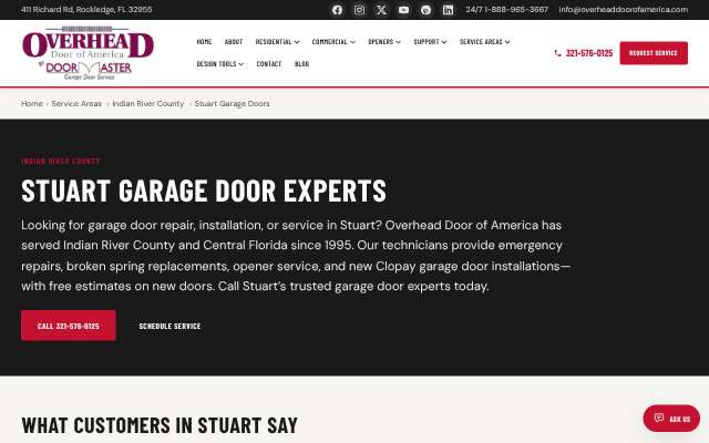 Overhead Door of America (Stuart)'s page as the assistant saw it