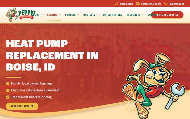 Peppy Heating & Cooling's page as the assistant saw it