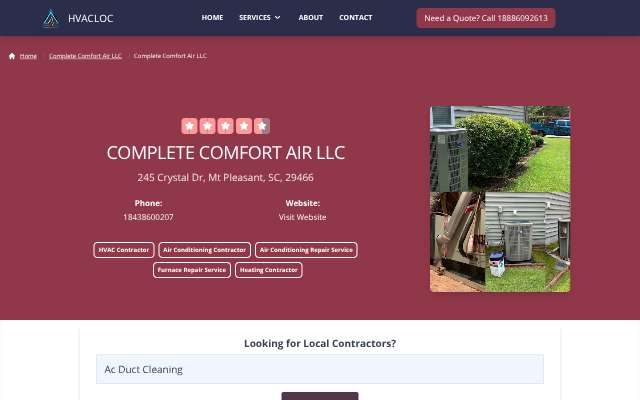 Complete Comfort Air LLC's page as the assistant saw it