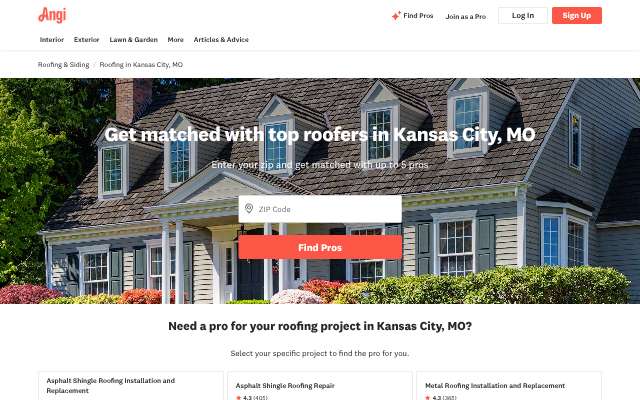 Precision Roofing of Missouri's page as the assistant saw it
