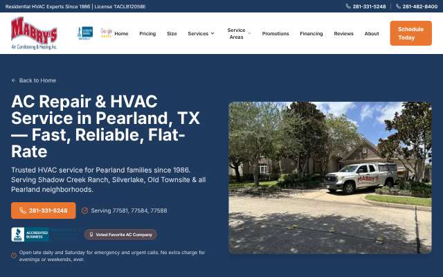 Mabry's AC & Heating's page as the assistant saw it
