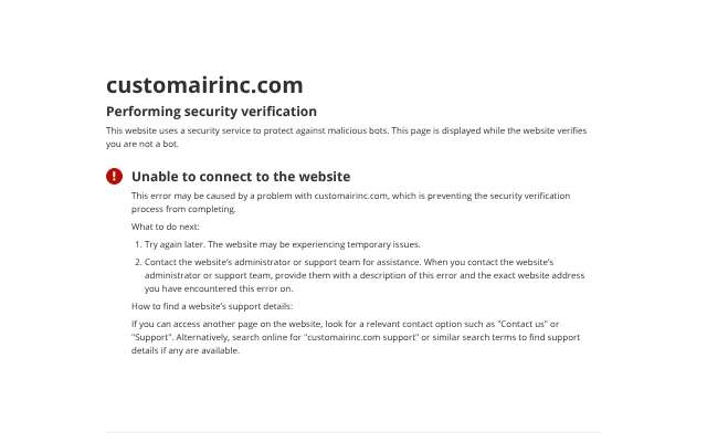Custom Air & Plumbing's page as the assistant saw it