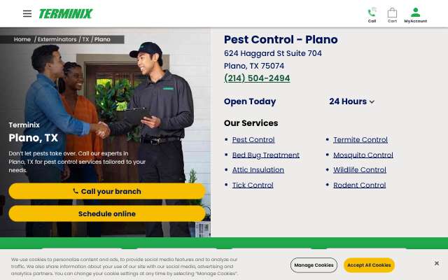 Terminix's page as the assistant saw it