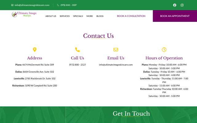 Ultimate Image MedSpa's page as the assistant saw it
