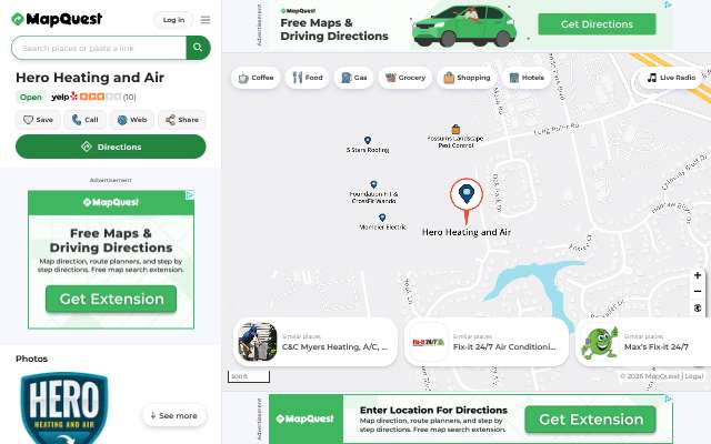 Hero Heating and Air's page as the assistant saw it