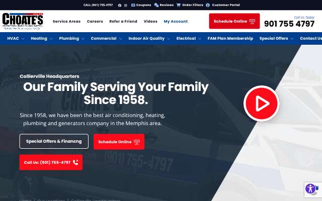 Choate's Air Conditioning, Heating and Plumbing's page as the assistant saw it