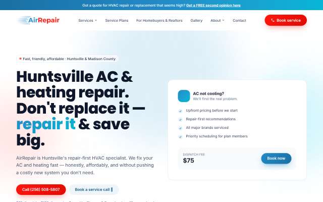 AirRepair's page as the assistant saw it