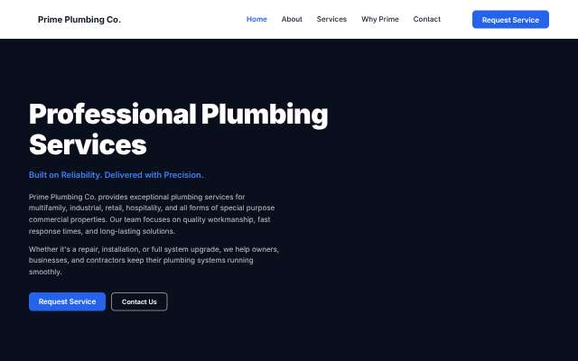 Prime Plumbing Co's page as the assistant saw it
