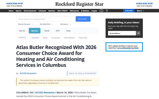Atlas Butler's page as the assistant saw it