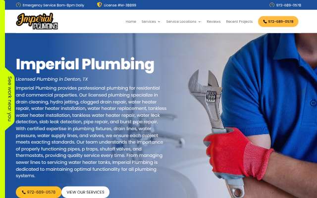 Imperial Plumbing's page as the assistant saw it
