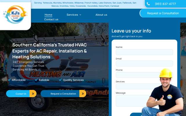 KJ's Heating and Air Inc's page as the assistant saw it