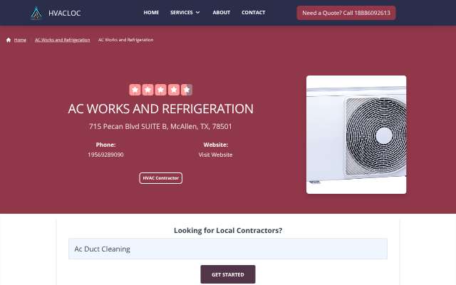 AC Works and Refrigeration's page as the assistant saw it