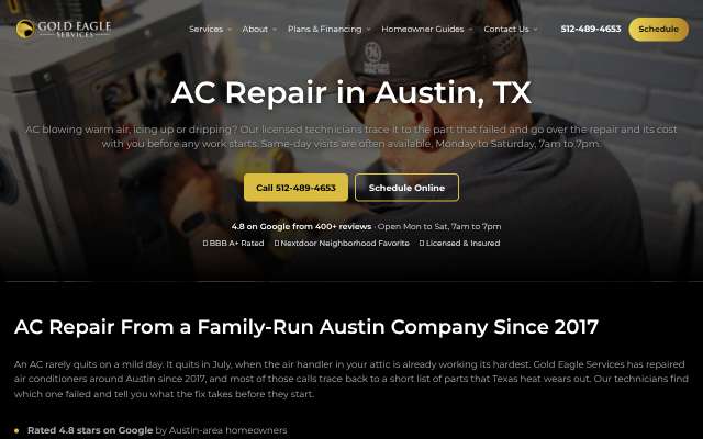Gold Eagle Services's page as the assistant saw it