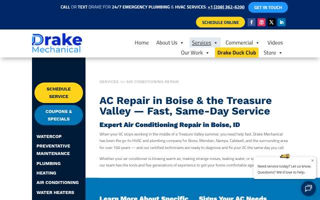 Drake Mechanical's page as the assistant saw it
