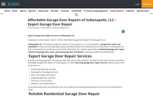 Affordable Garage Door Repairs of Indianapolis, LLC's page as the assistant saw it