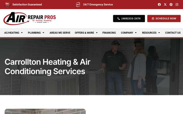 Air Repair Pros's page as the assistant saw it