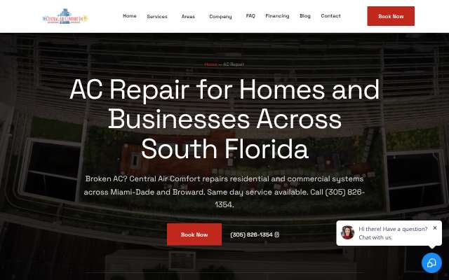 Central Air Comfort's page as the assistant saw it