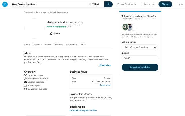 Page cited for Bulwark Exterminating