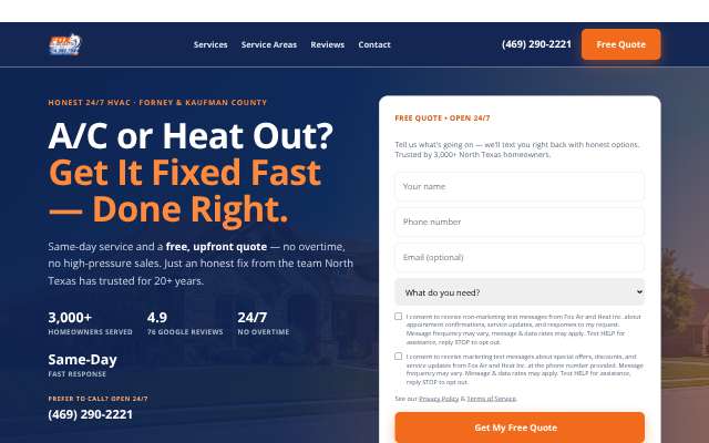 Fox Air and Heat's page as the assistant saw it