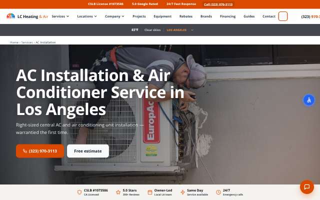 LC Heating & Air's page as the assistant saw it
