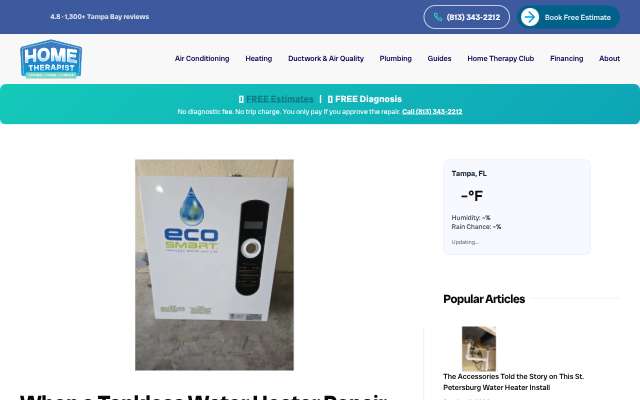 Home Therapist Cooling, Heating & Plumbing's page as the assistant saw it