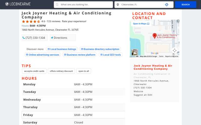 Jack Joyner Heating & Air Conditioning Company's page as the assistant saw it