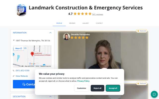 Page cited for Landmark Construction & Emergency Services