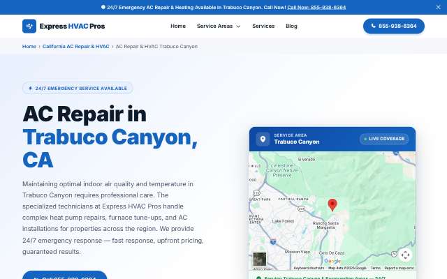 Express HVAC Pros's page as the assistant saw it