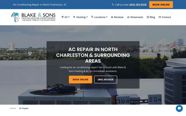 Blake & Sons Heating & Air's page as the assistant saw it