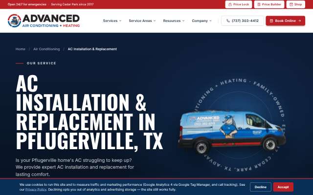 Advanced Air Conditioning + Heating's page as the assistant saw it