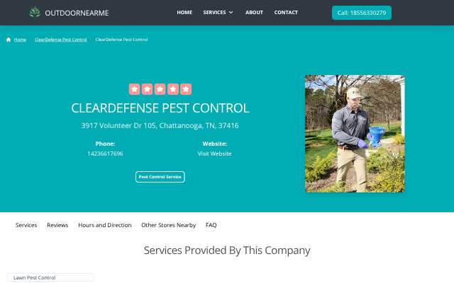 ClearDefense Pest Control's page as the assistant saw it