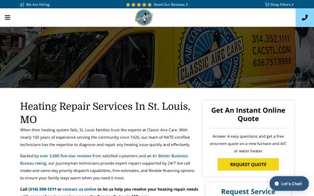 Classic Aire Care's page as the assistant saw it