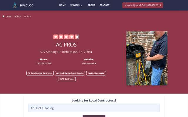 AC Pros's page as the assistant saw it