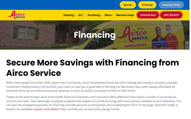 Airco Service's page as the assistant saw it