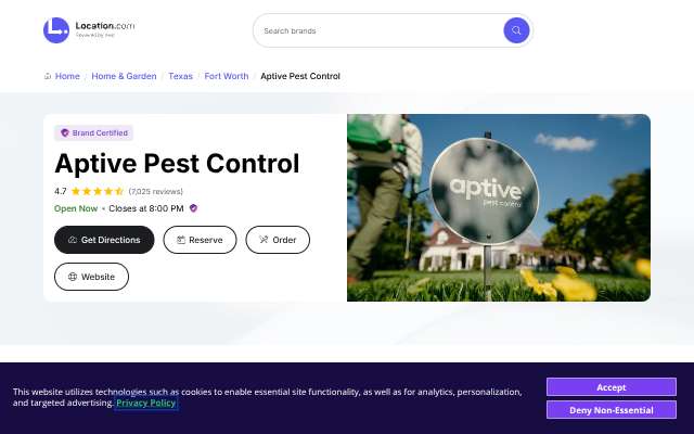 Aptive Pest Control's page as the assistant saw it