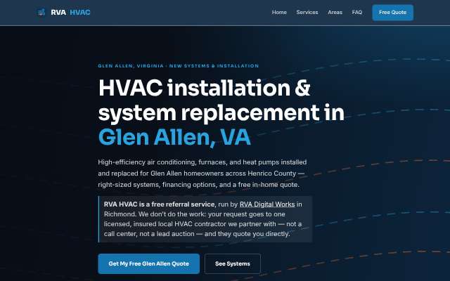 RVA HVAC's page as the assistant saw it