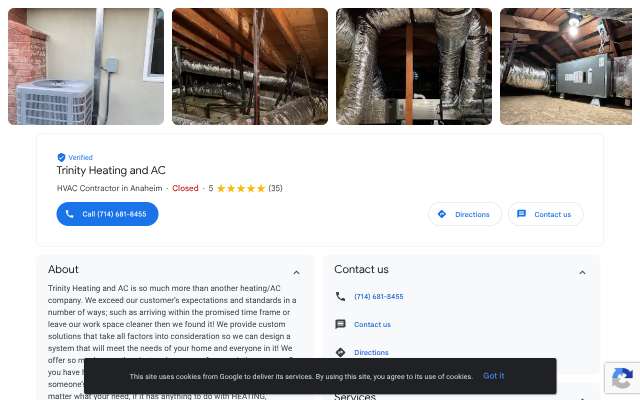 Trinity Heating and AC's page as the assistant saw it