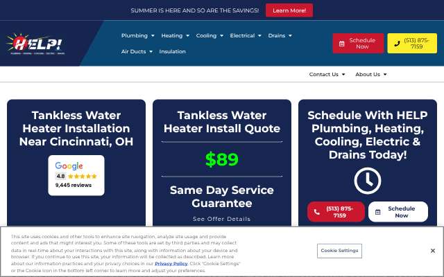 HELP Plumbing, Heating, Cooling, Electric & Drains's page as the assistant saw it