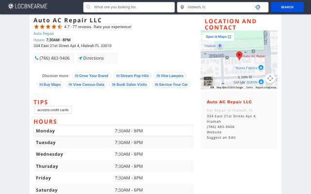 Auto AC Repair LLC's page as the assistant saw it