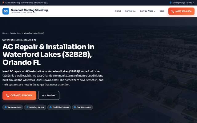 Suncoast Cooling and Heating's page as the assistant saw it